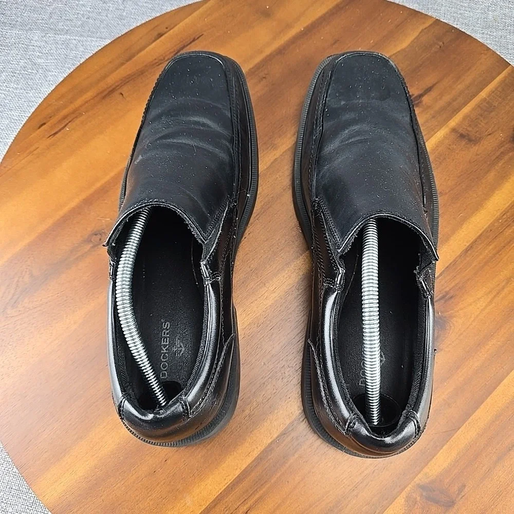 Dockers Mens Black Slip On Loafers Square Toe Bicycle Stitch Dress Shoes Sz 10.5